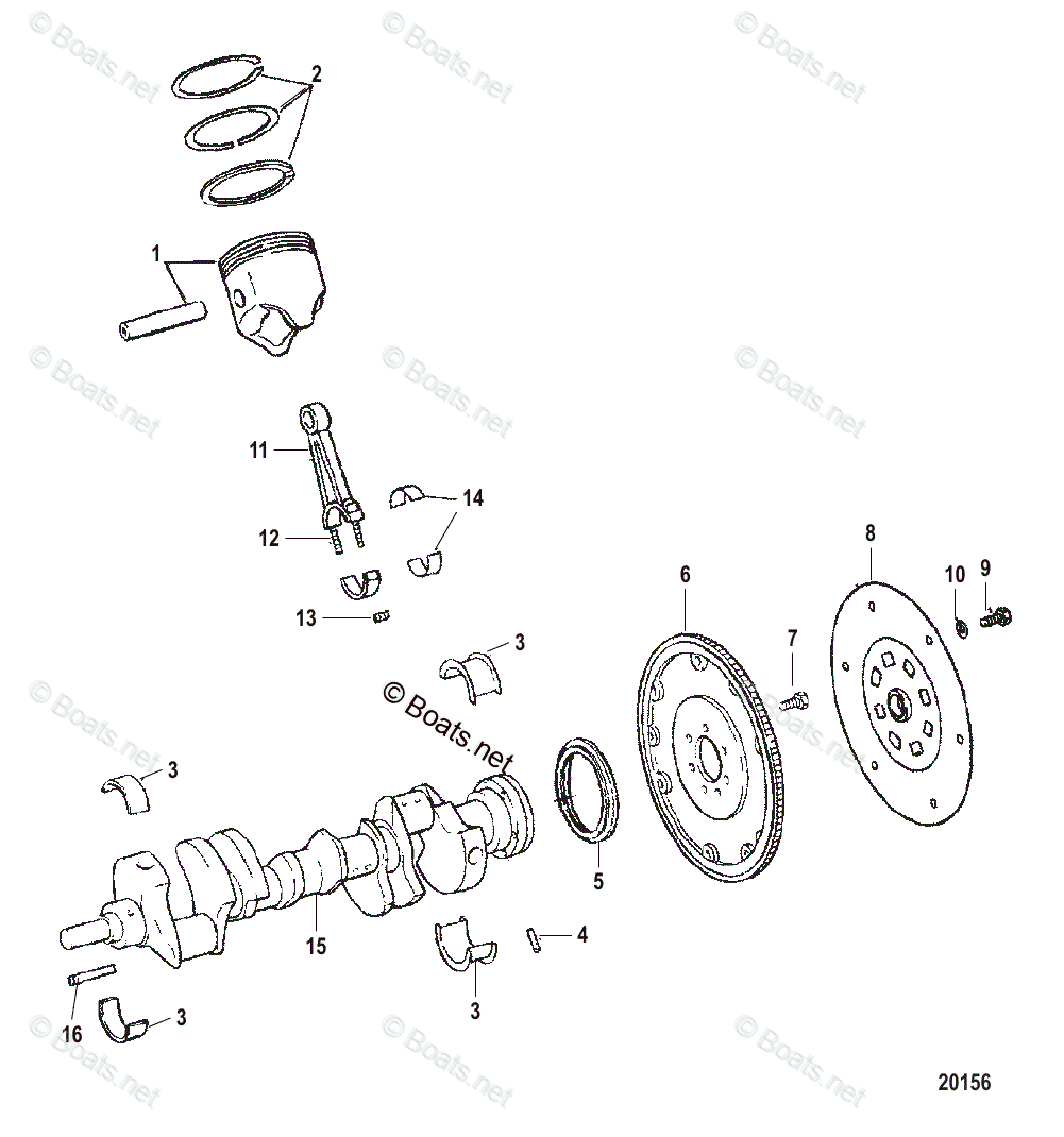 Mercruiser Inboard Gas Engines OEM Parts Diagram for CRANKSHAFT ...