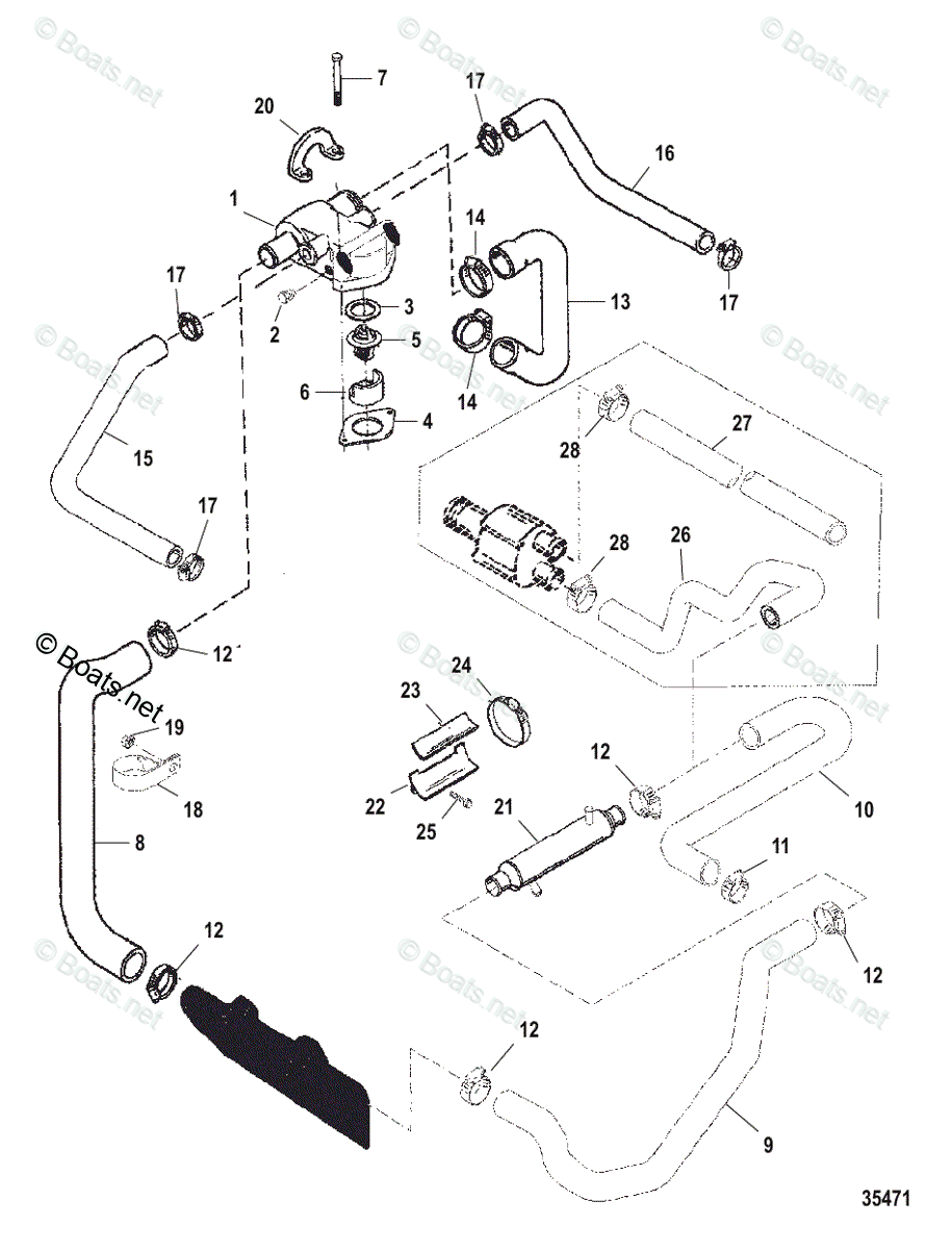 Mercruiser Sterndrive Gas Engines Oem Parts Diagram For Standard Cooling System