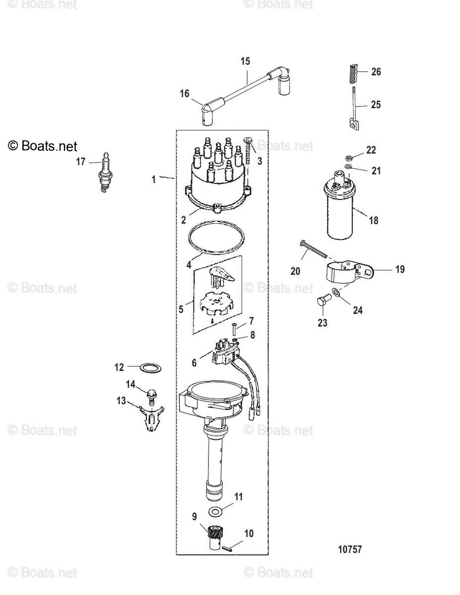 Mercruiser Sterndrive Gas Engines OEM Parts Diagram For DISTRIBUTOR AND ...