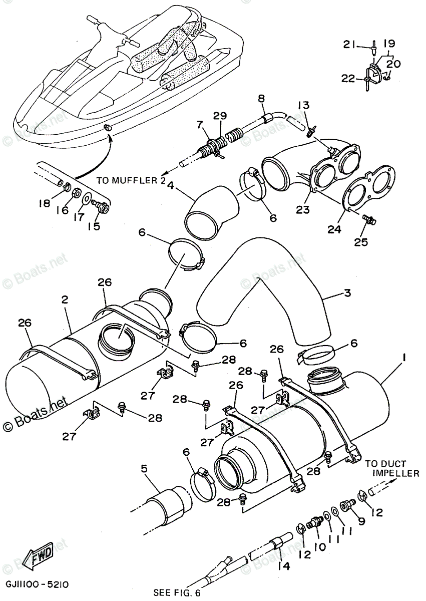 Yamaha Waverunner 1995 OEM Parts Diagram For Exhaust 2 | Boats.net