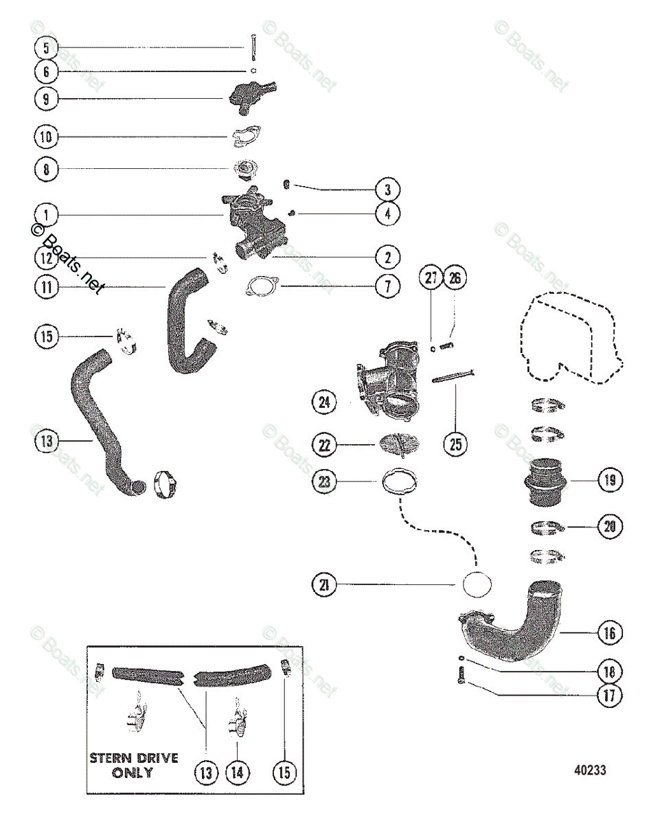 Mercruiser Sterndrive Gas Engines OEM Parts Diagram for Thermostat