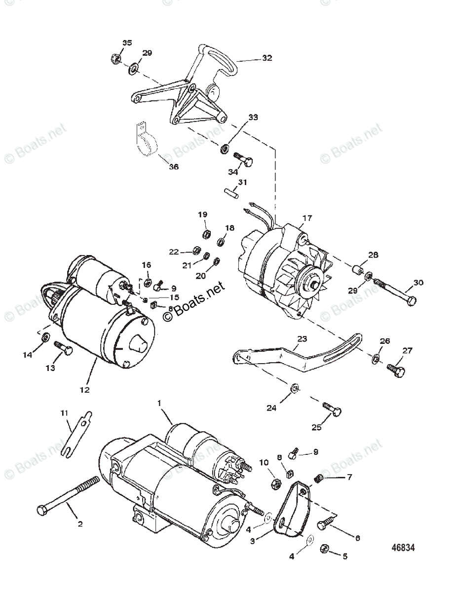 Mercruiser Sterndrive Gas Engines OEM Parts Diagram for STARTER AND