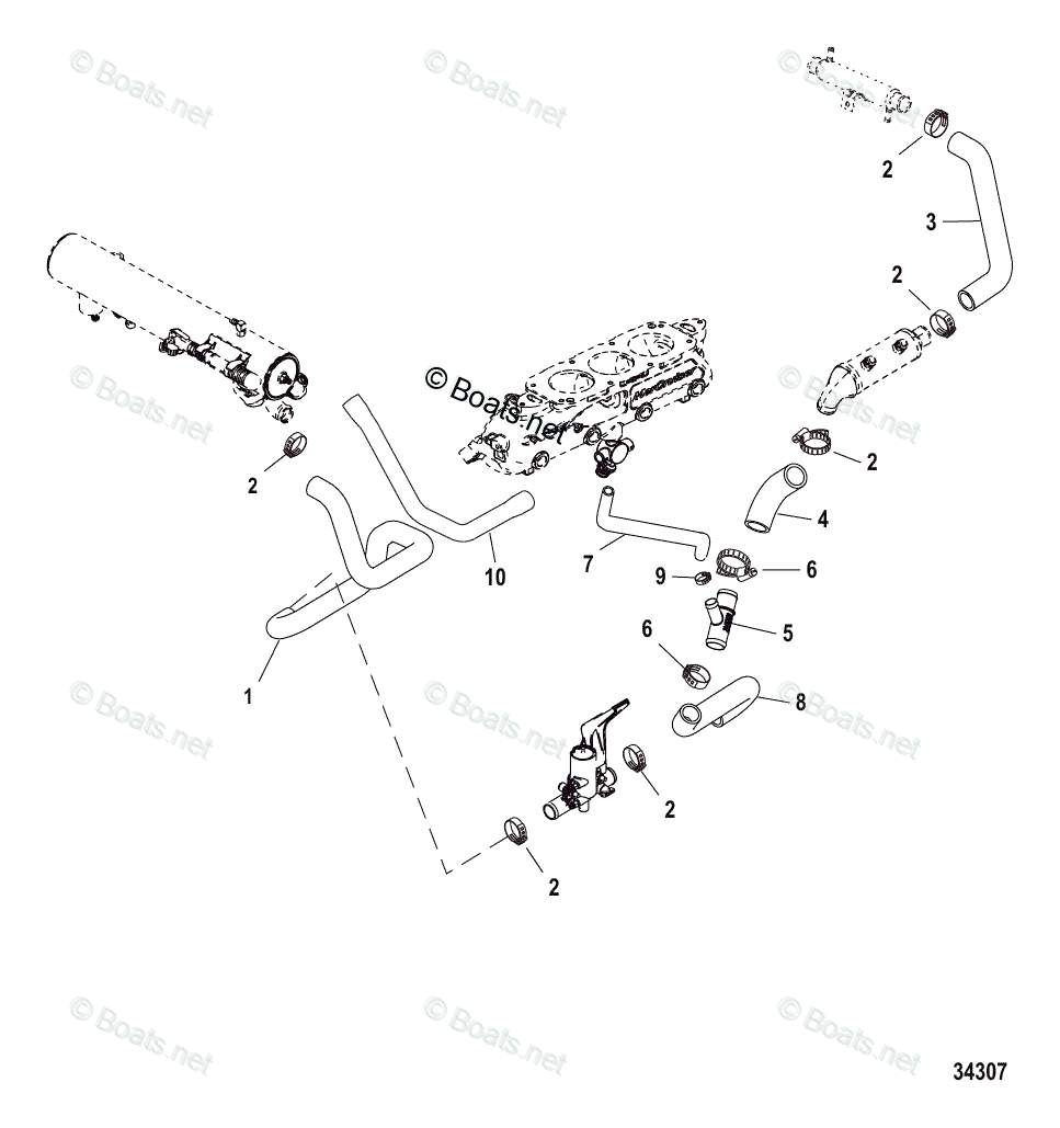 Mercruiser Sterndrive Gas Engines OEM Parts Diagram For Cooling System ...