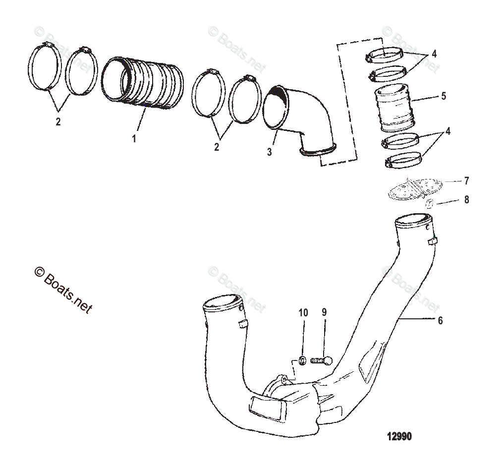 Mercruiser Sterndrive Gas Engines OEM Parts Diagram for Exhaust System