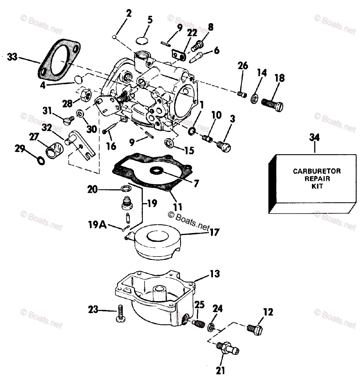 Evinrude Outboard 1988 OEM Parts Diagram for Carburetor - 55 Model 20 ...