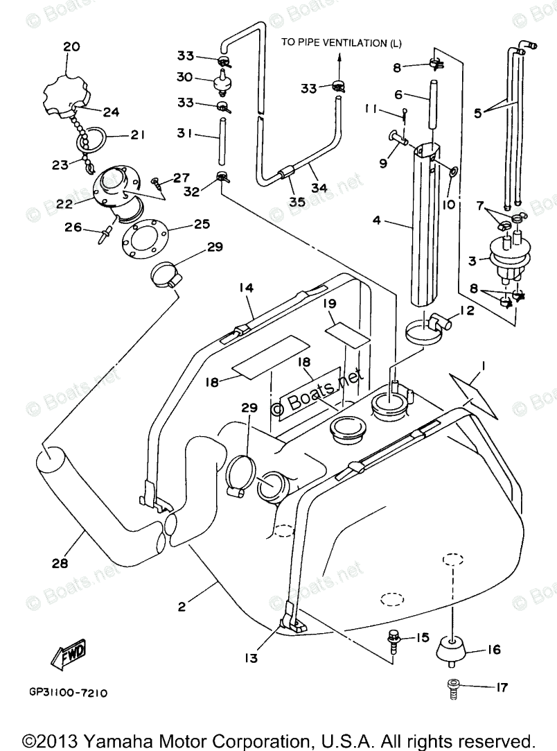 Yamaha Waverunner 1997 OEM Parts Diagram for FUEL TANK