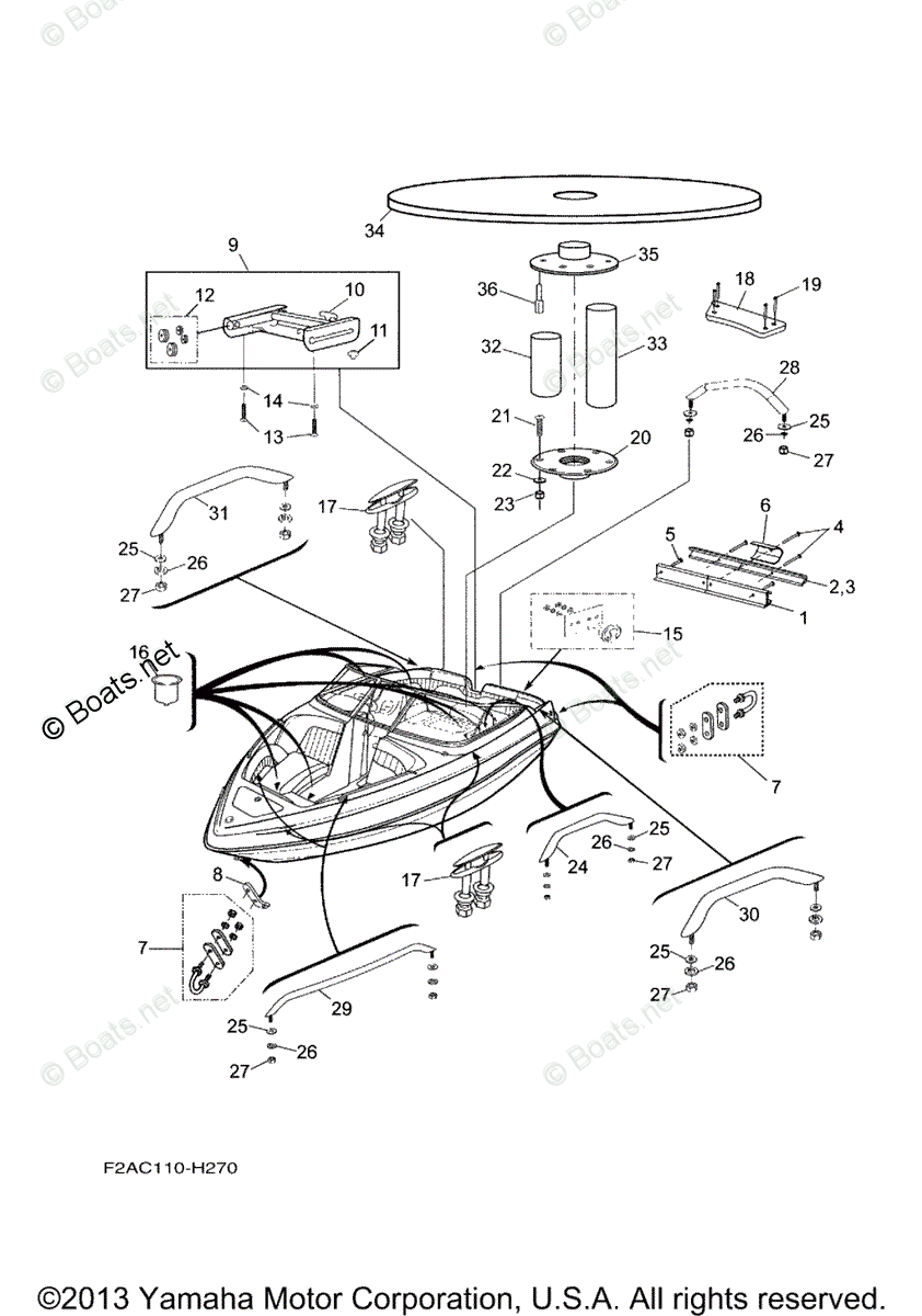 Yamaha Boats 2009 OEM Parts Diagram for Hull Deck Fittings
