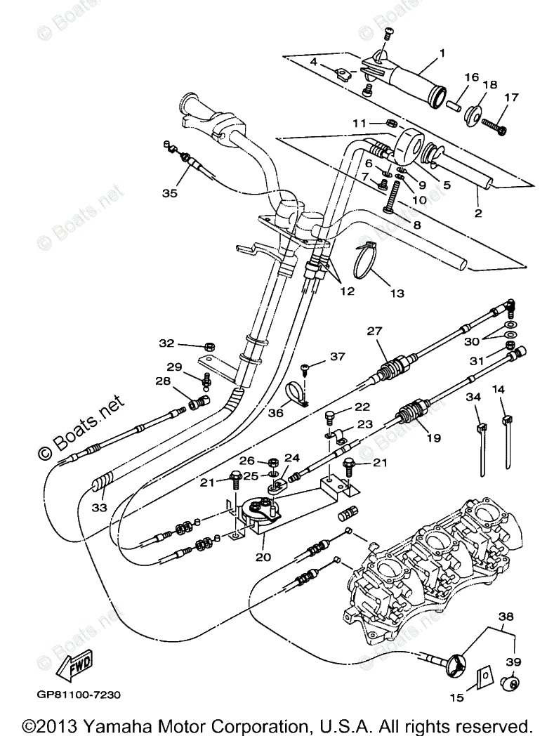 Yamaha Waverunner 1997 OEM Parts Diagram for CONTROL CABLE