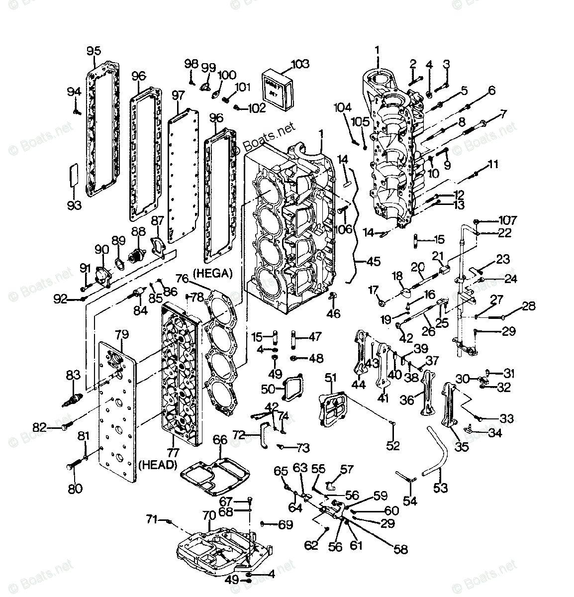 Force Outboard 1988 OEM Parts Diagram for Power Head