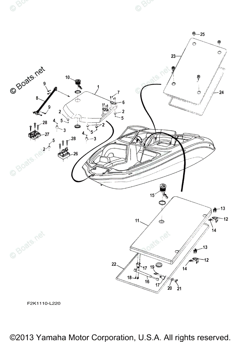 Yamaha Boats 2012 Oem Parts Diagram For Deck Hatch 1 