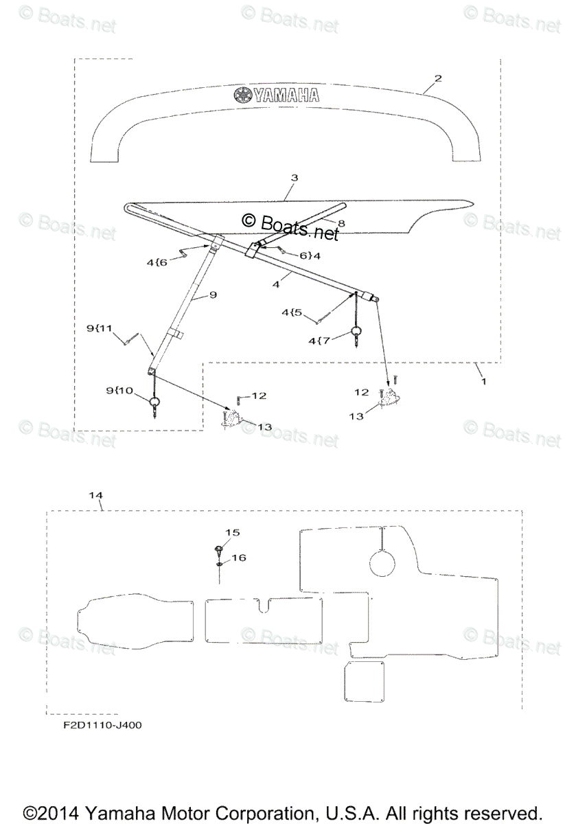 Yamaha Boats 2010 OEM Parts Diagram for Bimini Top Carpet