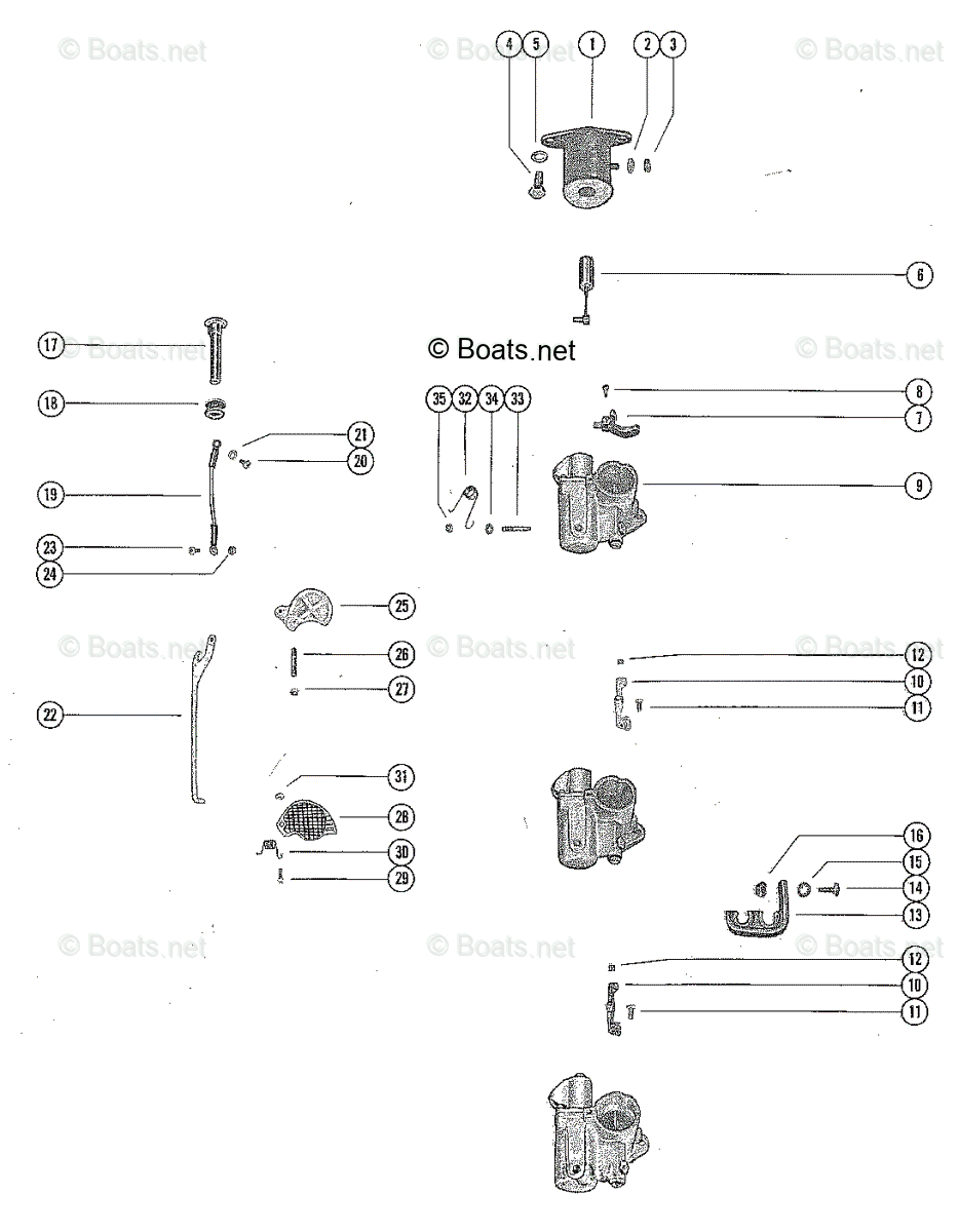 Mercury Outboard 150HP OEM Parts Diagram for Carburetor Linkage and ...