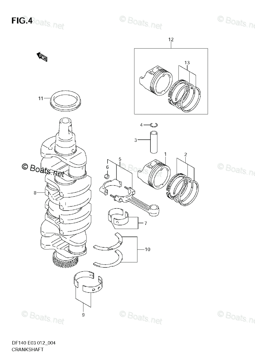 Suzuki Outboard Parts by Model DF 140 OEM Parts Diagram for CRANKSHAFT