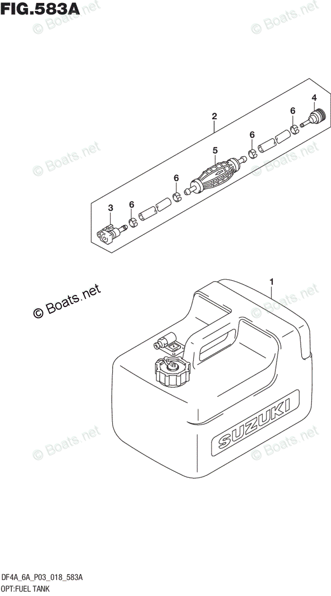 Suzuki Outboard 2018 OEM Parts Diagram for OPTFUEL TANK (DF6A)