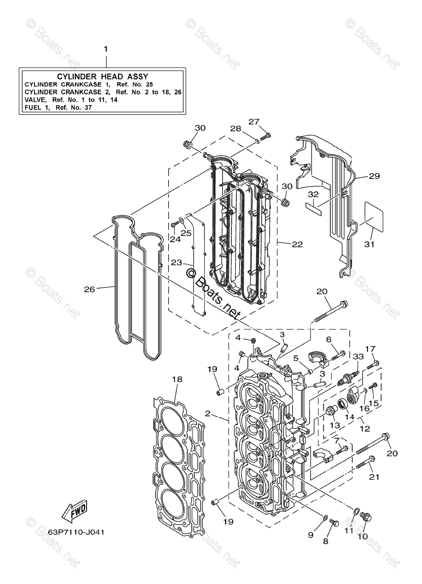 Yamaha Outboard Parts by HP 150HP OEM Parts Diagram for Cylinder