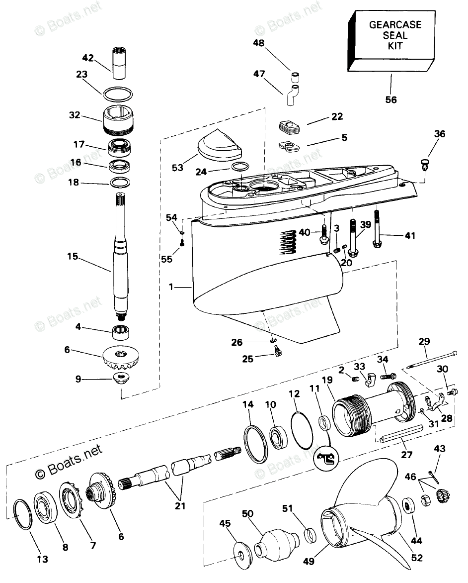 OMC Sterndrive 7.40L 454 CID V8 OEM Parts Diagram For Lower Gearcase ...