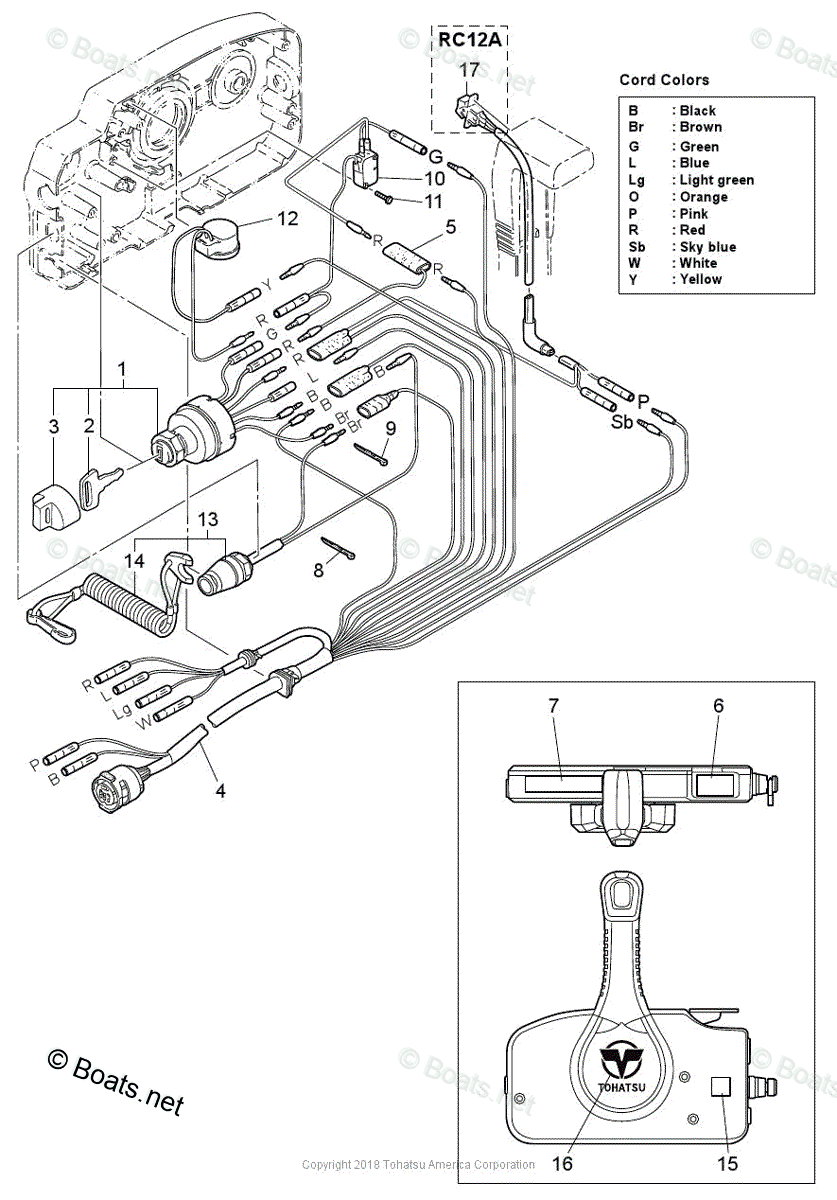 Tohatsu Outboard 2018 OEM Parts Diagram for COMPONENT PARTS OF REMOTE