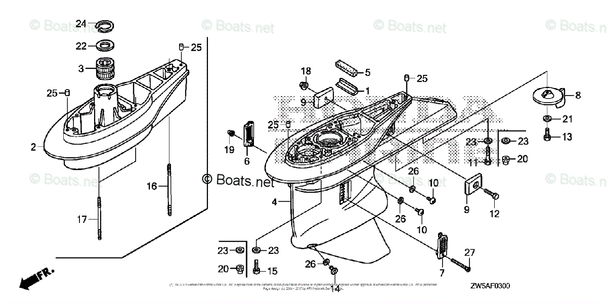 Honda Outboard 2007 And Later OEM Parts Diagram for GEAR CASE