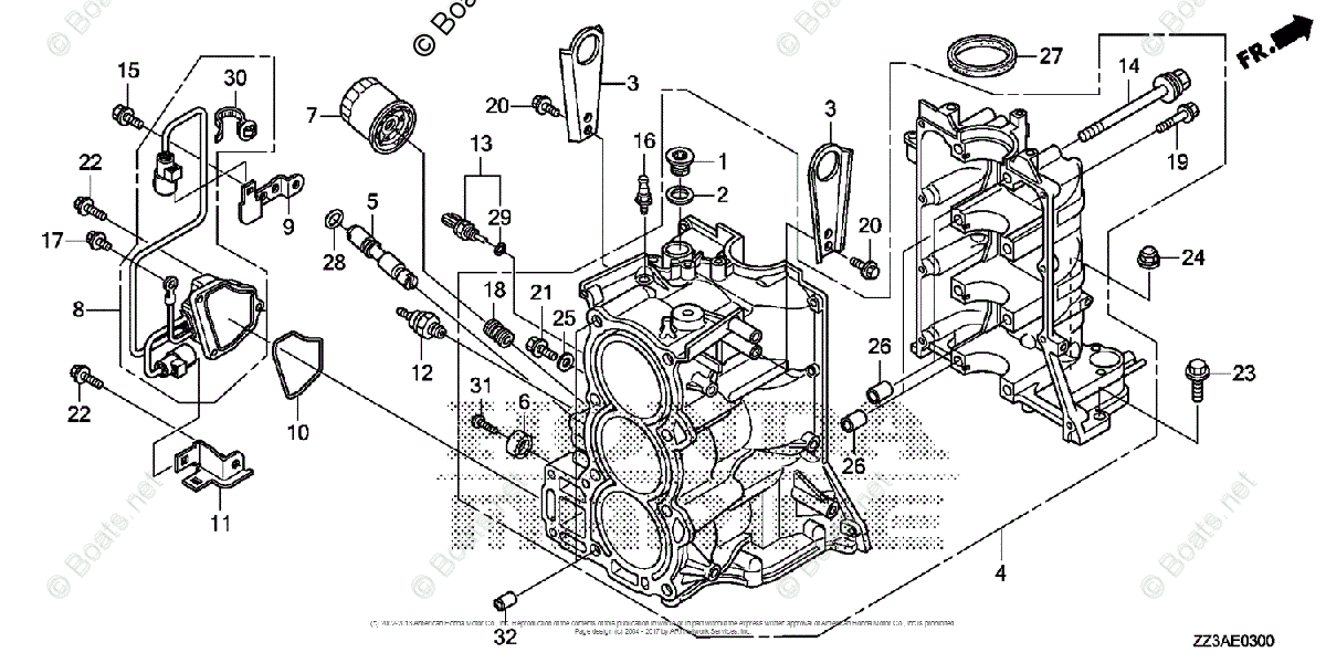 Honda Outboard 2007 And Later OEM Parts Diagram for CYLINDER BLOCK ...