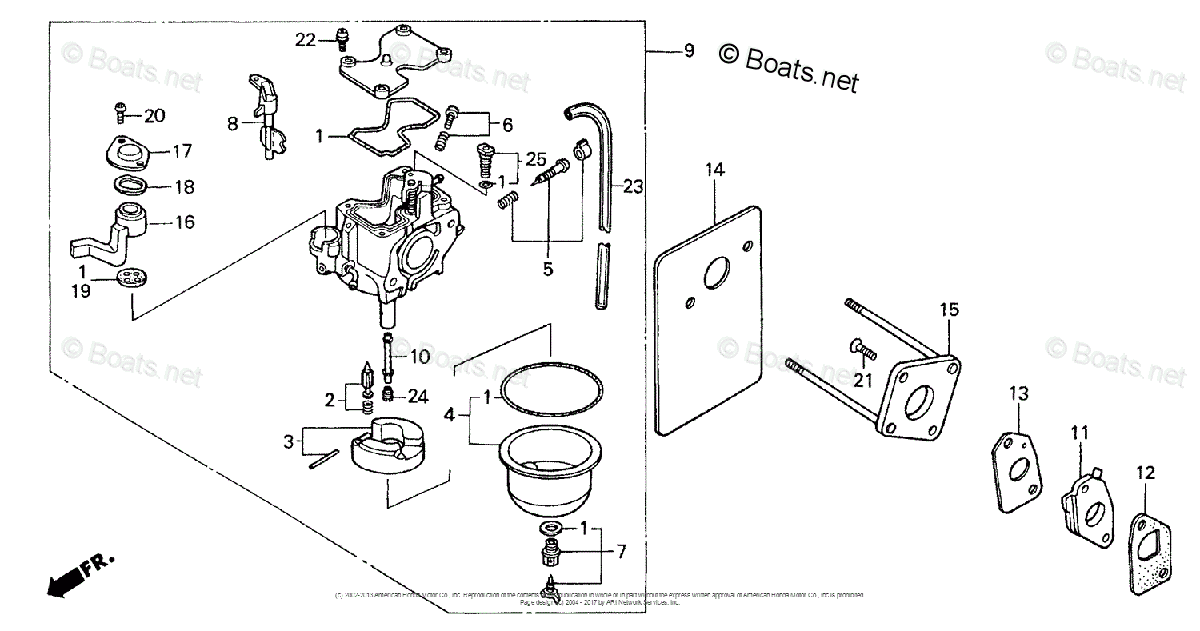 画片97 Honda Outboard Pre - 1997 OEM Parts Diagram for CARBURETOR