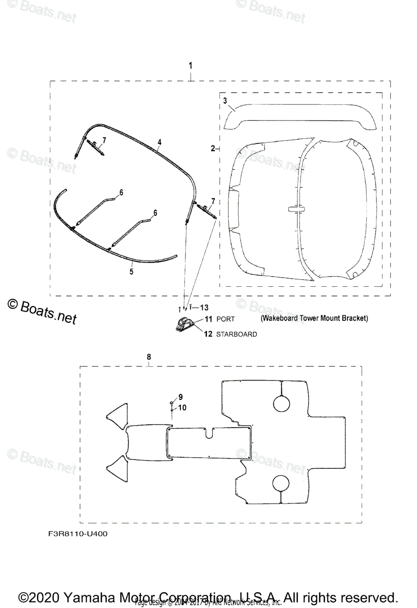 Yamaha Boats 2019 OEM Parts Diagram for Bimini Top Carpet