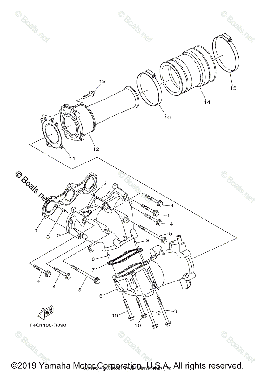 Yamaha Boats 2017 OEM Parts Diagram for Exhaust 1
