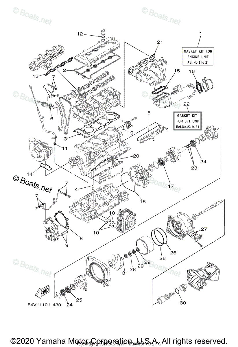 Yamaha Boats 2020 OEM Parts Diagram for Repair Kit 1 | Boats.net