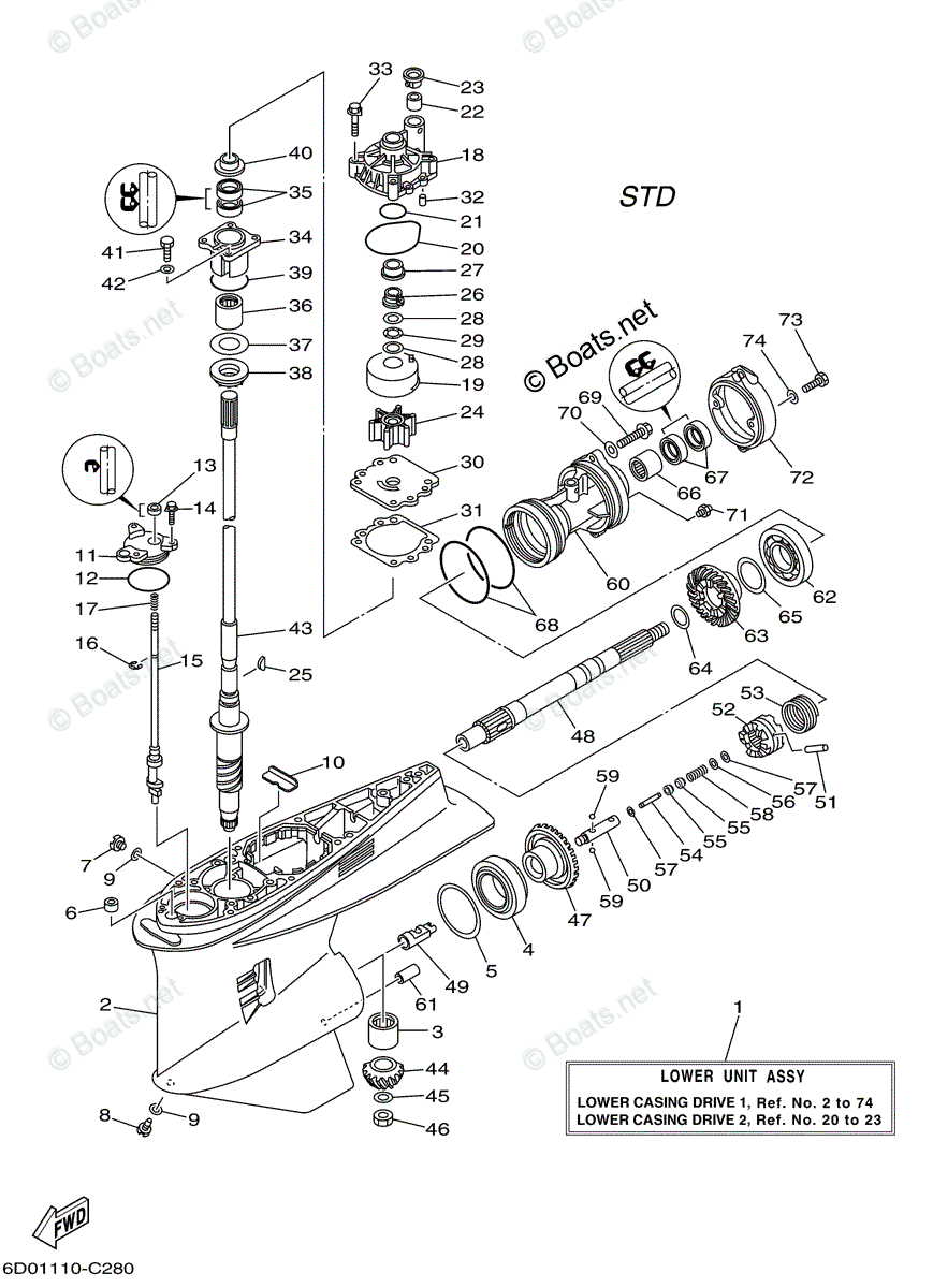 Yamaha Outboard 2004 OEM Parts Diagram for Lower Casing Drive 1 | Boats.net