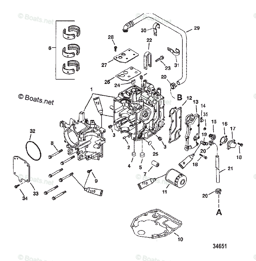 Mercury Outboard 25HP OEM Parts Diagram for CYLINDER BLOCK | Boats.net