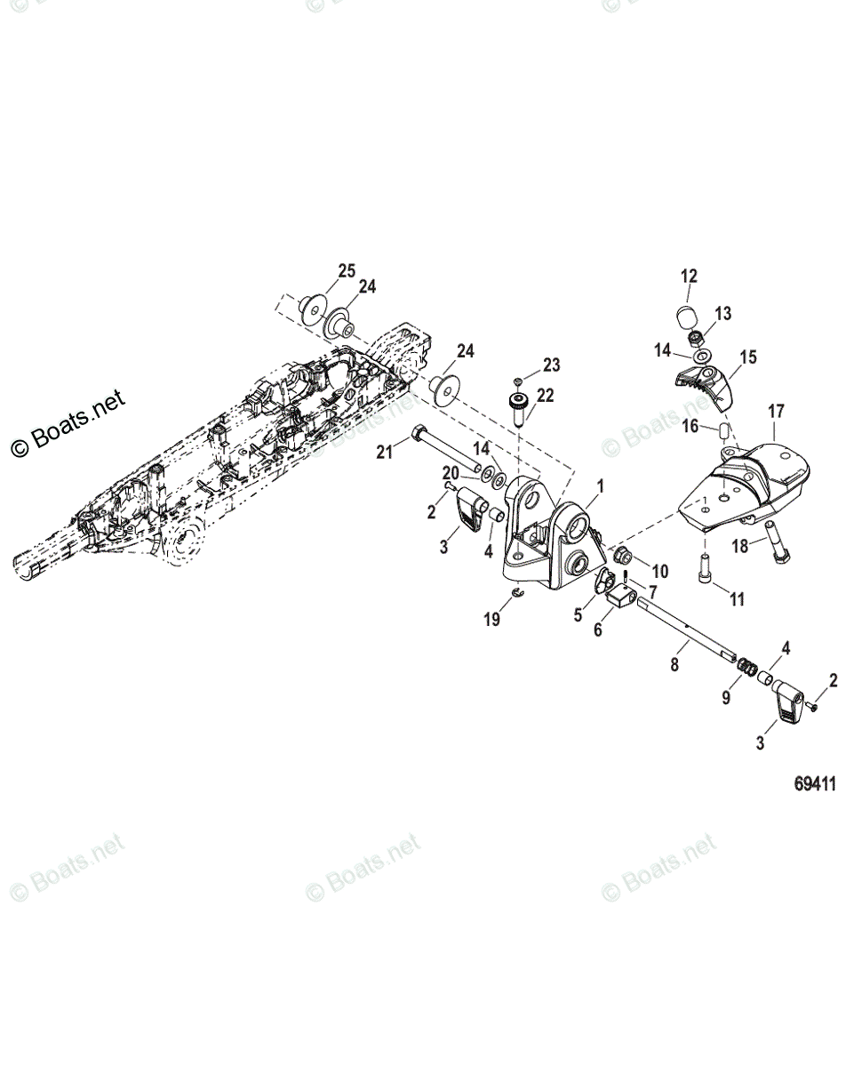 Mercury Outboard 90HP OEM Parts Diagram for Tiller Handle Rear Bracket ...