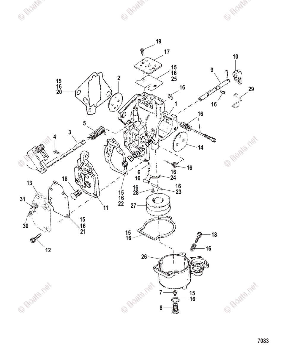 Mercury Outboard 15HP OEM Parts Diagram for Carburetor (Seapro/Marathon