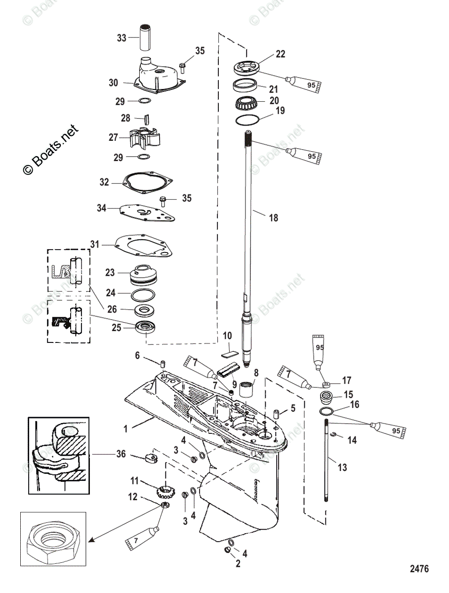 Mercury Outboard 60HP OEM Parts Diagram for Gear Housing, Driveshaft 1. ...