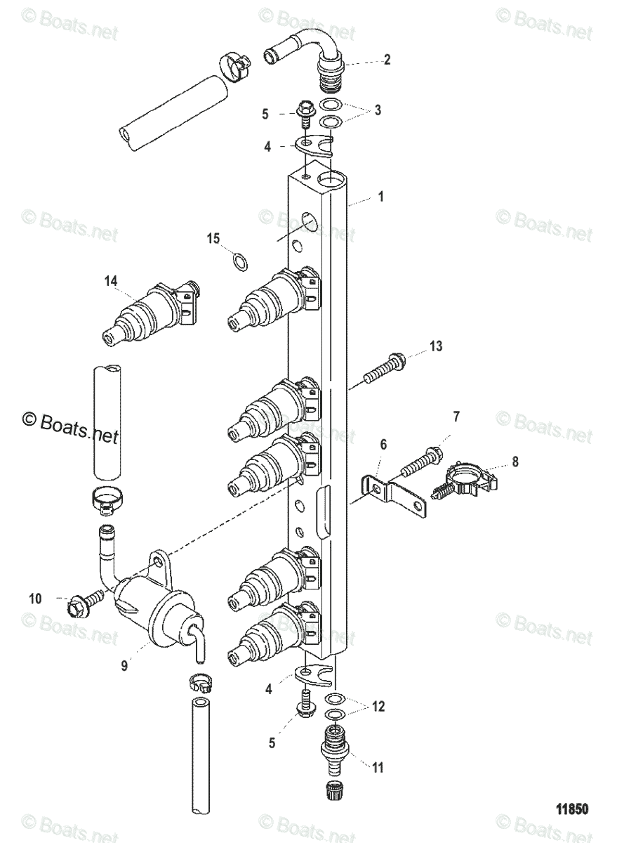 Mercury Outboard 300HP OEM Parts Diagram for Fuel Rail | Boats.net