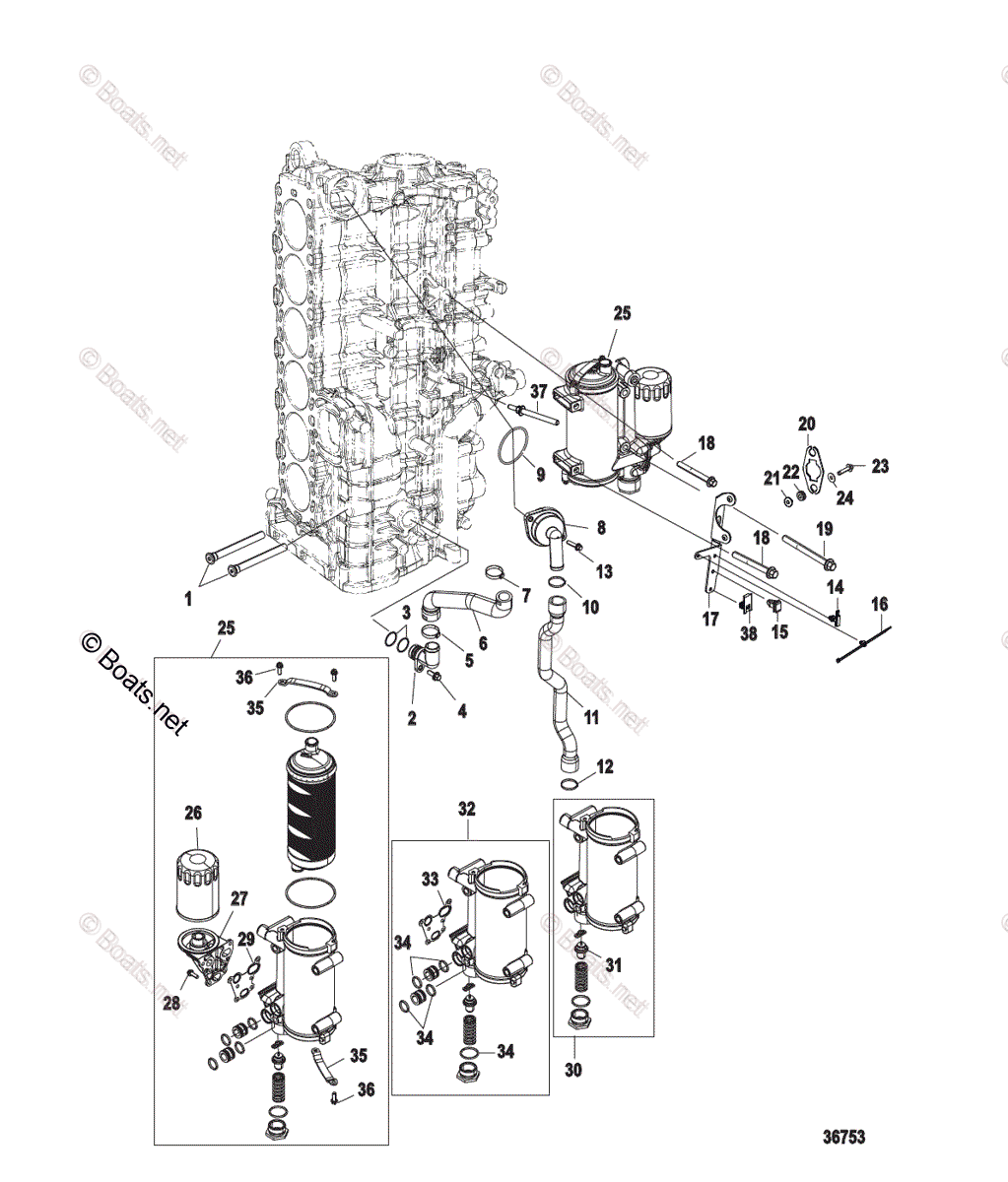 Mercury Outboard 350HP OEM Parts Diagram For Starboard Cylinder Block ...