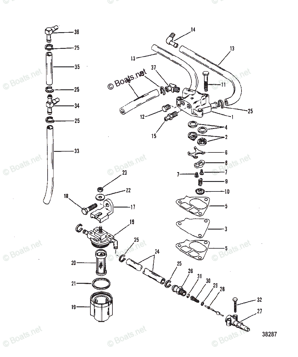 Mercury Outboard 50HP OEM Parts Diagram for Fuel Pump, Fuel Filter and ...