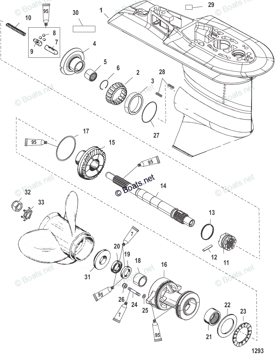 Mercury Outboard 50hp Oem Parts Diagram For Gear Housing Prop 2331 Usa 0t625304bel 0p216185 0630