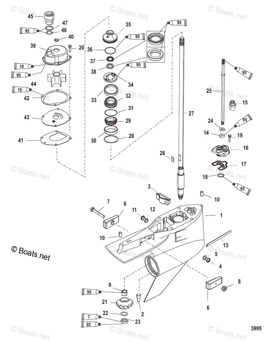 Mercury Outboard 250HP OEM Parts Diagram for Gear Housing, Driveshaft ...