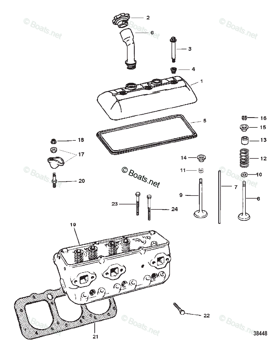 Mercruiser Sterndrive Gas Engines Oem Parts Diagram For Cylinder Head And Rocker Cover