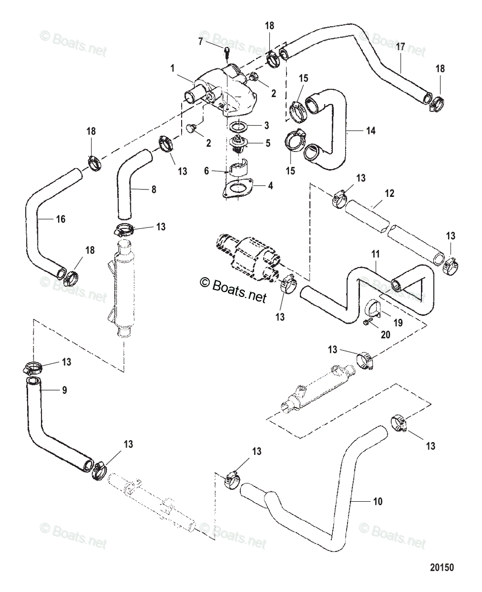 Mercruiser Inboard Gas Engines OEM Parts Diagram For STANDARD COOLING ...