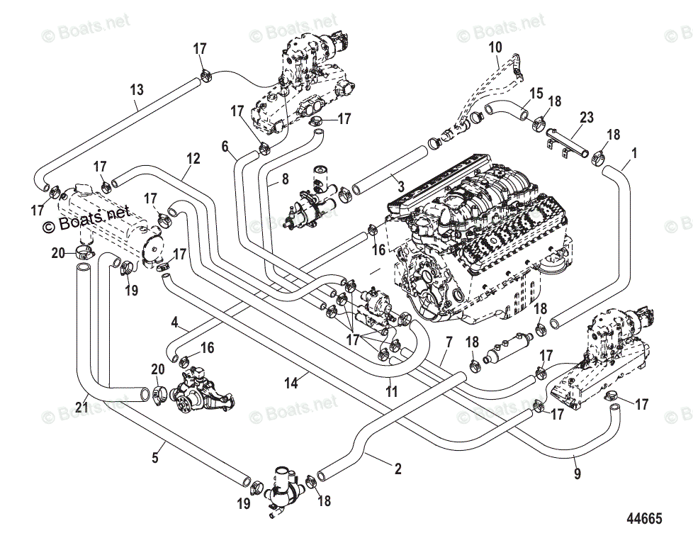 Mercruiser Sterndrive Gas Engines OEM Parts Diagram For Closed Cooling ...