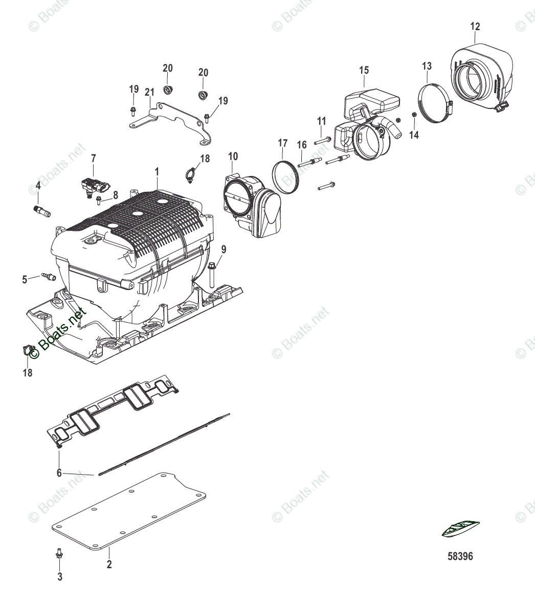 Mercruiser Inboard Gas Engines OEM Parts Diagram for INTAKE MANIFOLD