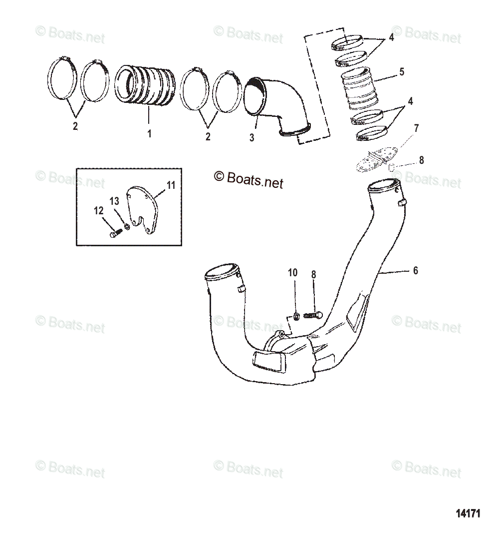 Mercruiser Sterndrive Gas Engines OEM Parts Diagram for Exhaust