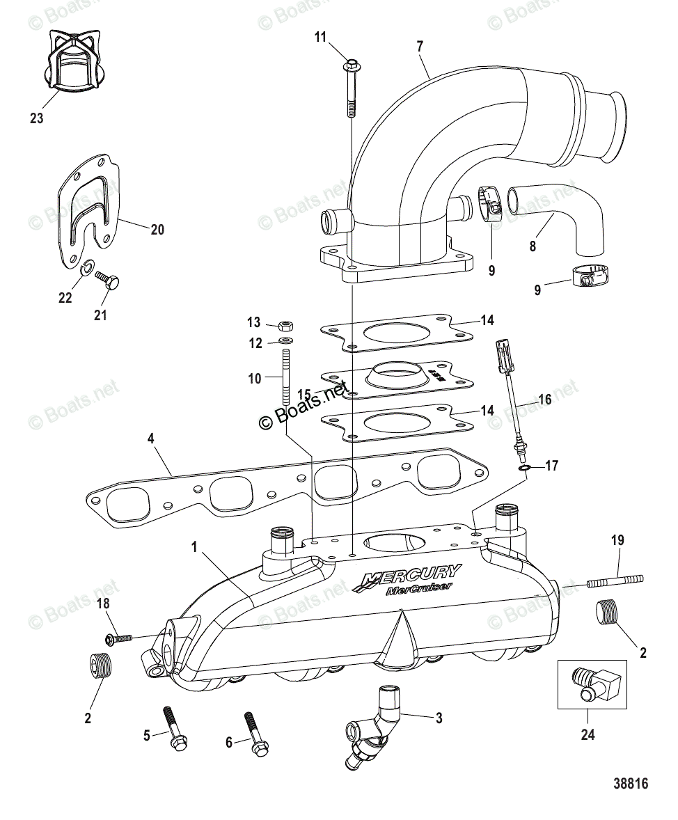 Mercruiser Inboard Gas Engines OEM Parts Diagram For Exhaust Manifold ...