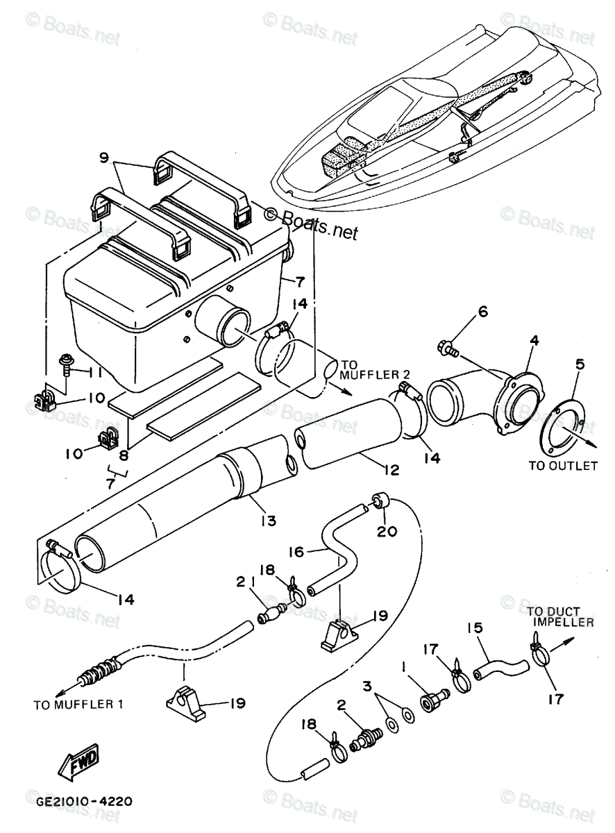 Yamaha Waverunner 1994 OEM Parts Diagram for Exhaust 2