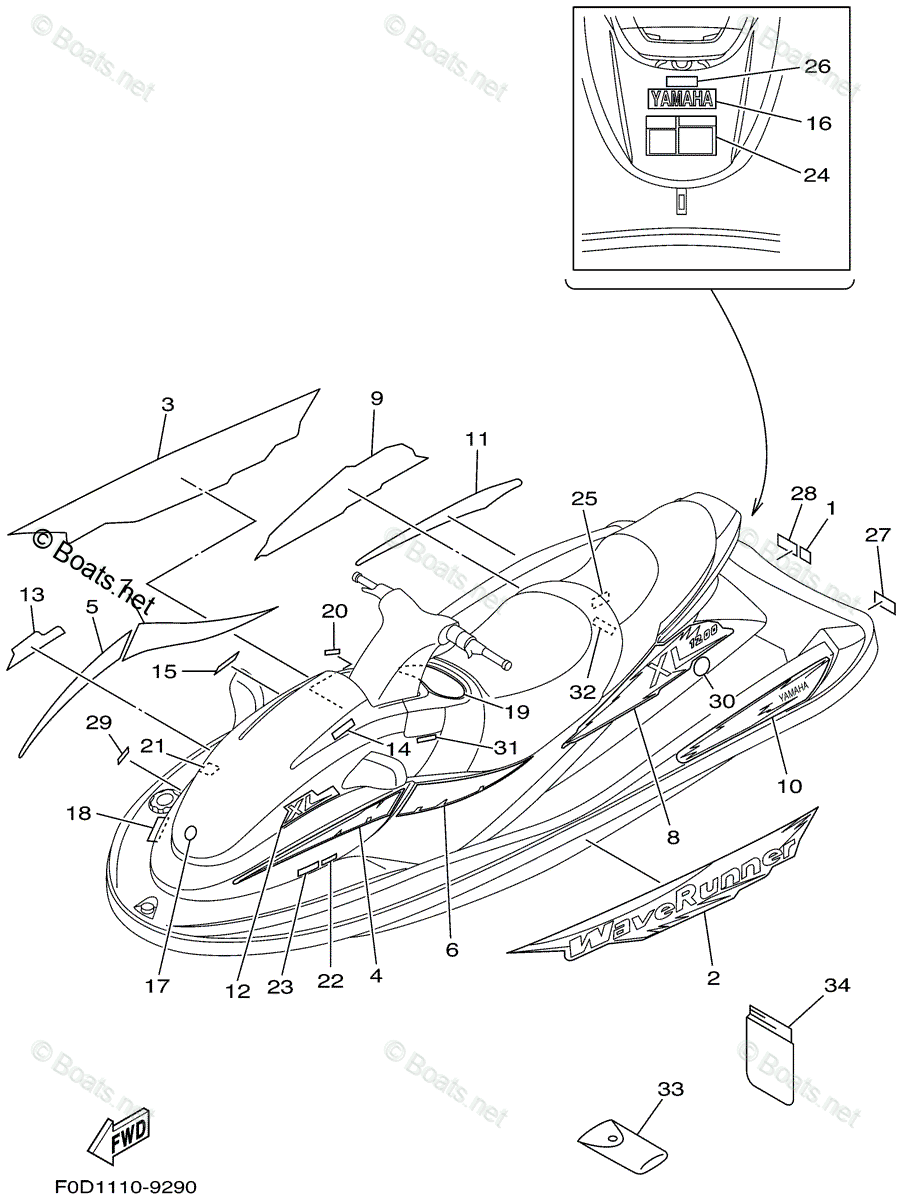 Yamaha Waverunner 1999 OEM Parts Diagram for Graphic - Tool | Boats.net