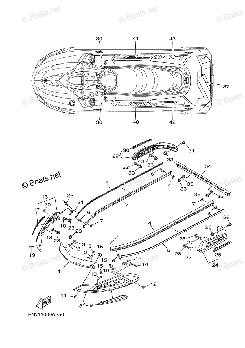 Yamaha Waverunner 2022 OEM Parts Diagram for Gunwale. Mat | Boats.net