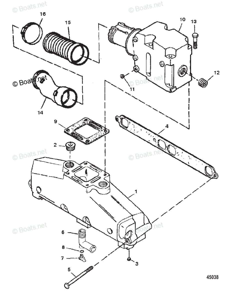Mercruiser Inboard Gas Engines OEM Parts Diagram for EXHAUST MANIFOLD AND EXHAUST ELBOW