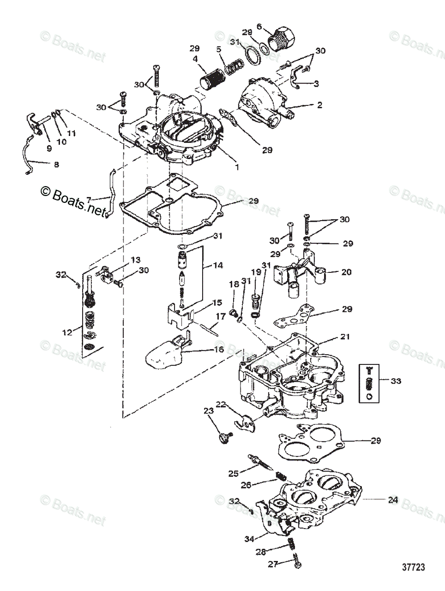 Mercruiser Sterndrive Gas Engines OEM Parts Diagram for CARBURETOR ...