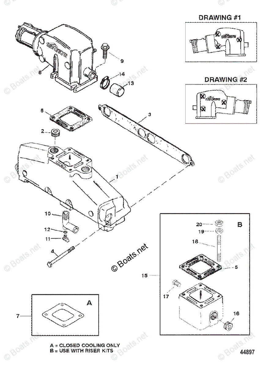 Mercruiser Inboard Gas Engines OEM Parts Diagram for EXHAUST MANIFOLD AND EXHAUST ELBOW
