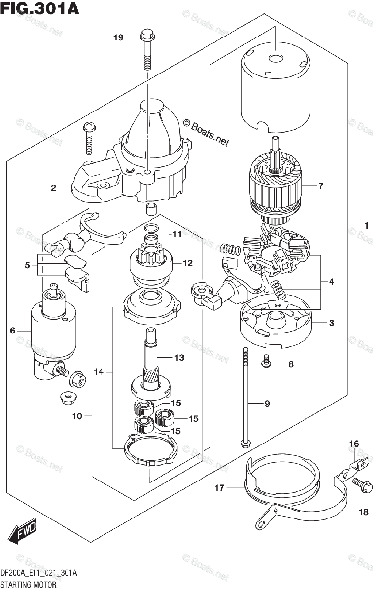 Suzuki Outboard 2021 OEM Parts Diagram for STARTING MOTOR | Boats.net